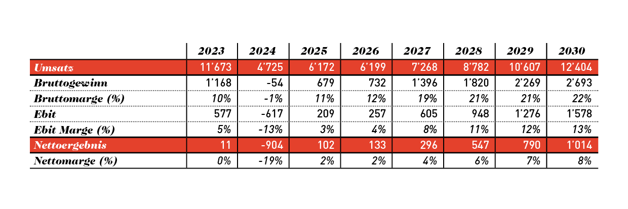 Tabelle die erwarteter Umsatz und Gewinnmarge bis 2030 zeigt - gebana.com