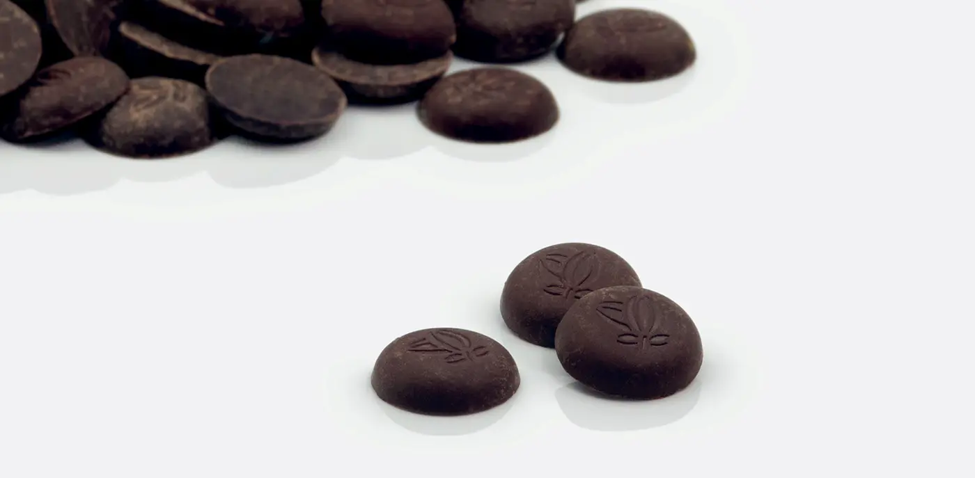 A pile of chocolate chips on a white background