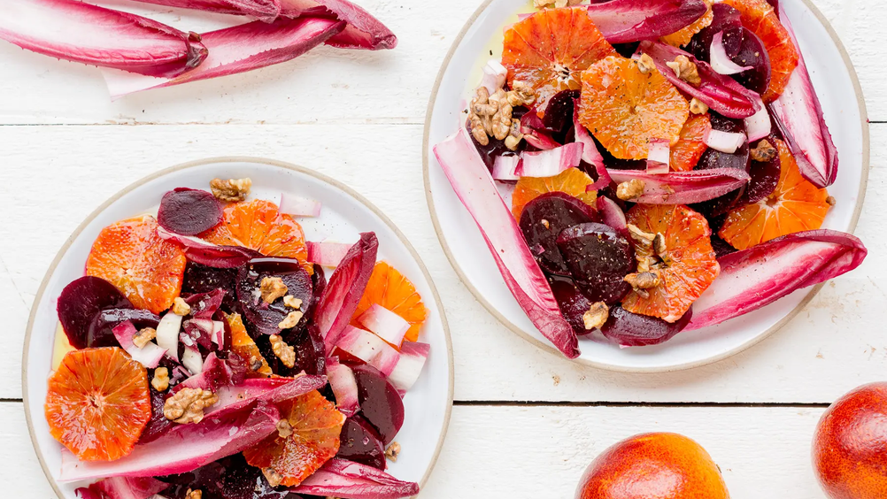 Blutorangensalat mit Randen und rotem Chicorée