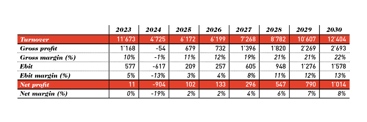 Table showing expected turnover and profit margin until 2030 - gebana.com