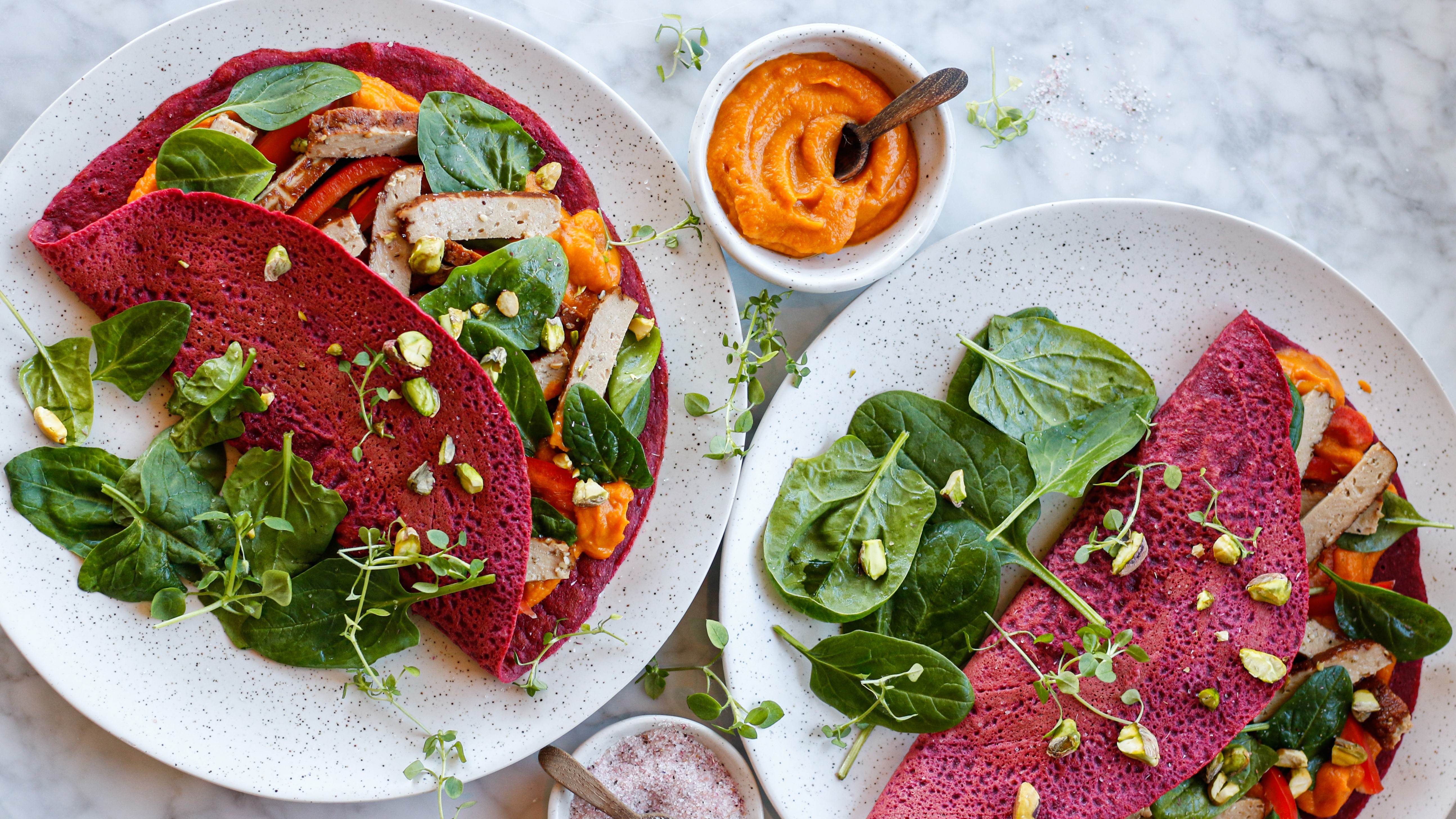 Beet Crepes with Sweet Potato Cream