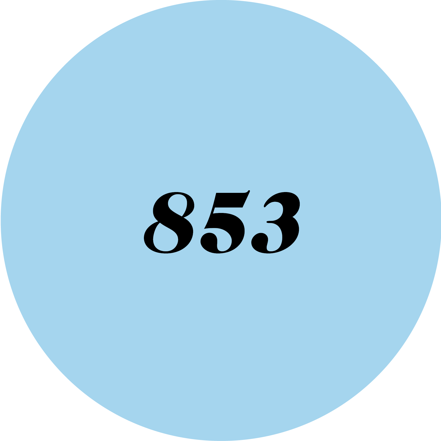 Blue circle with "853" written in it