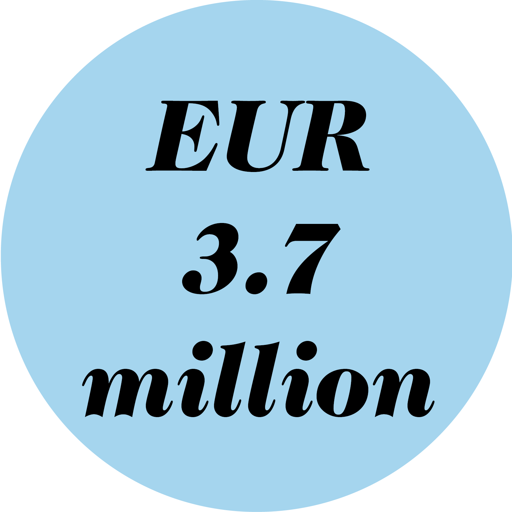 Blue circle with "EUR 3.7" written in it