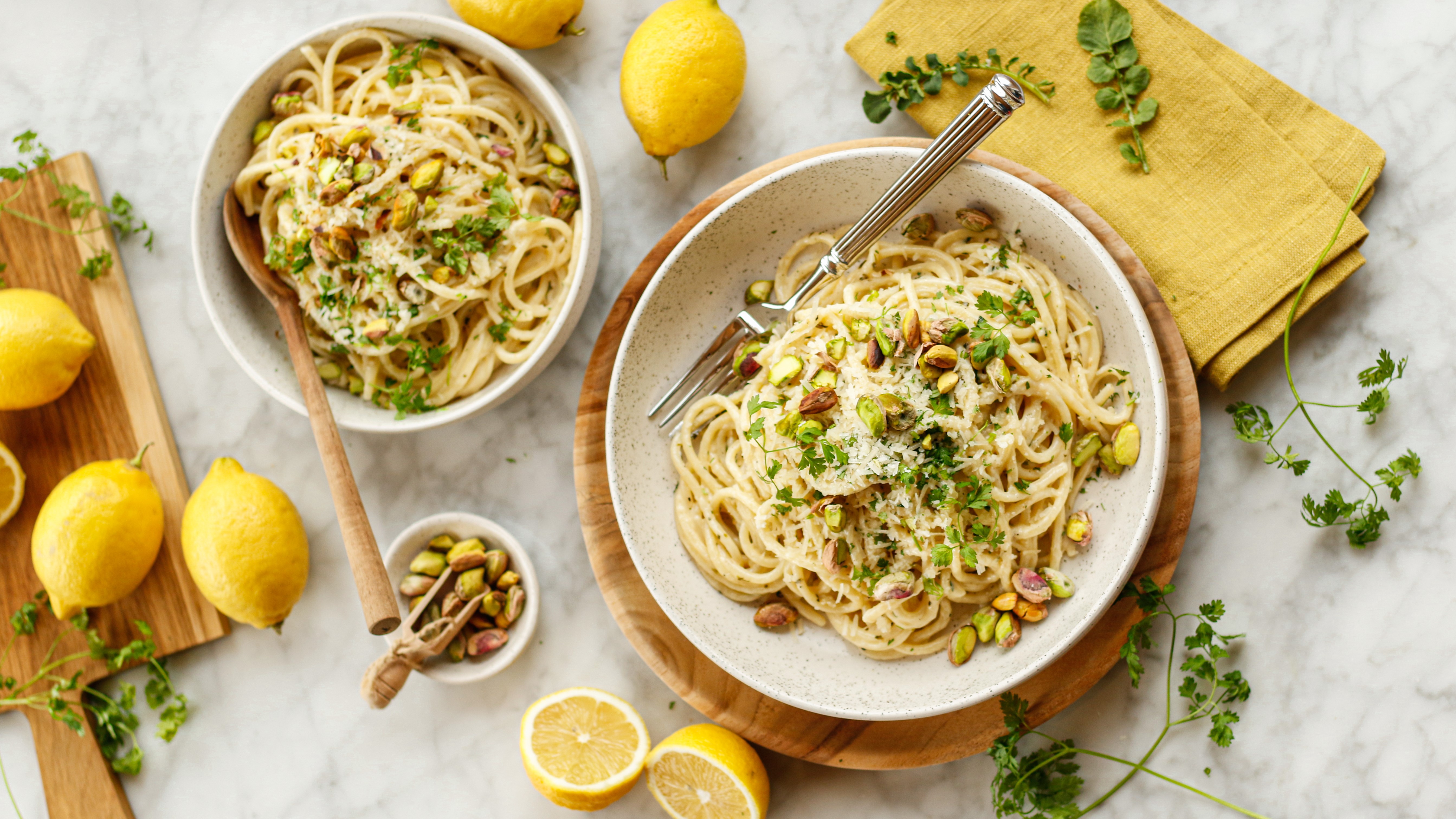 Pâtes crémeuses au citron et pistaches