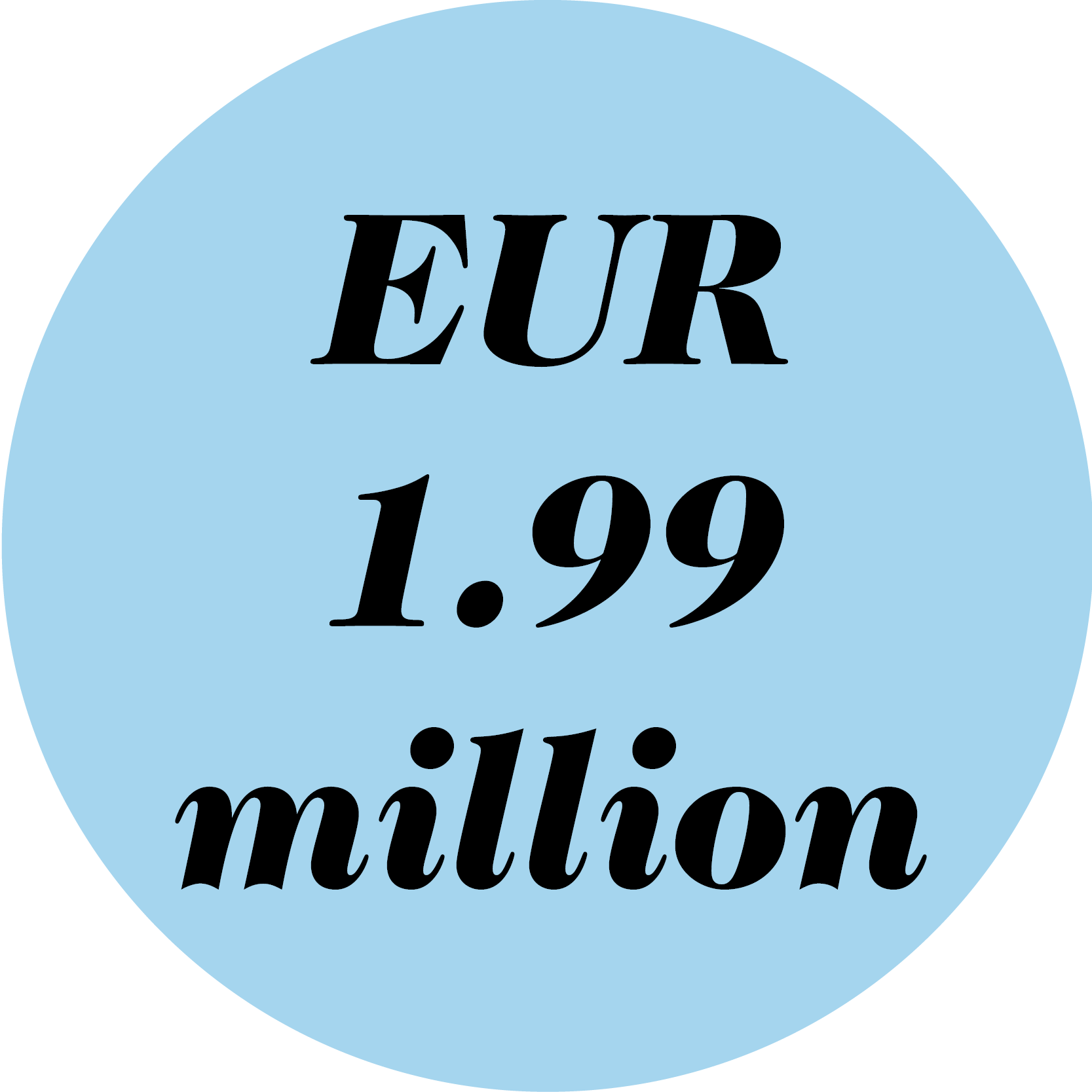 Blue circle with EUR 1.99 million written in it